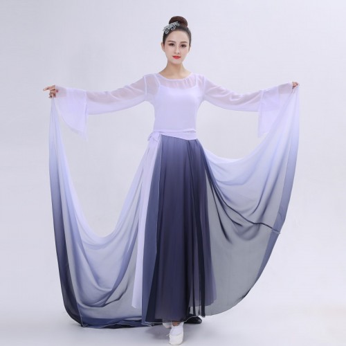 Women's chinese folk dance costumes white gradient colored hanfu classical stage performance fairy cosplay dresses